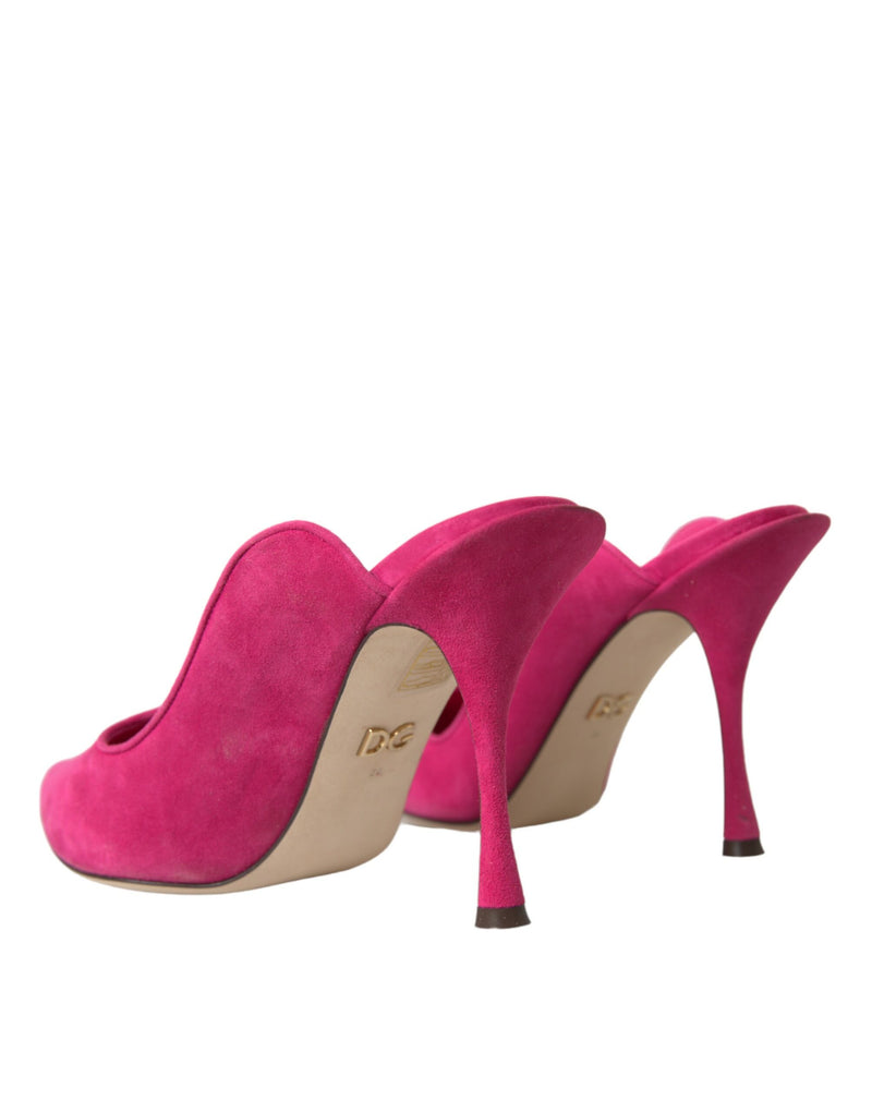 Fuchsia Suede Leather Mules Sandals Shoes Dolce & Gabbana