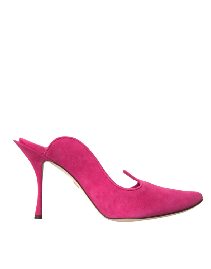 Fuchsia Suede Leather Mules Sandals Shoes Dolce & Gabbana