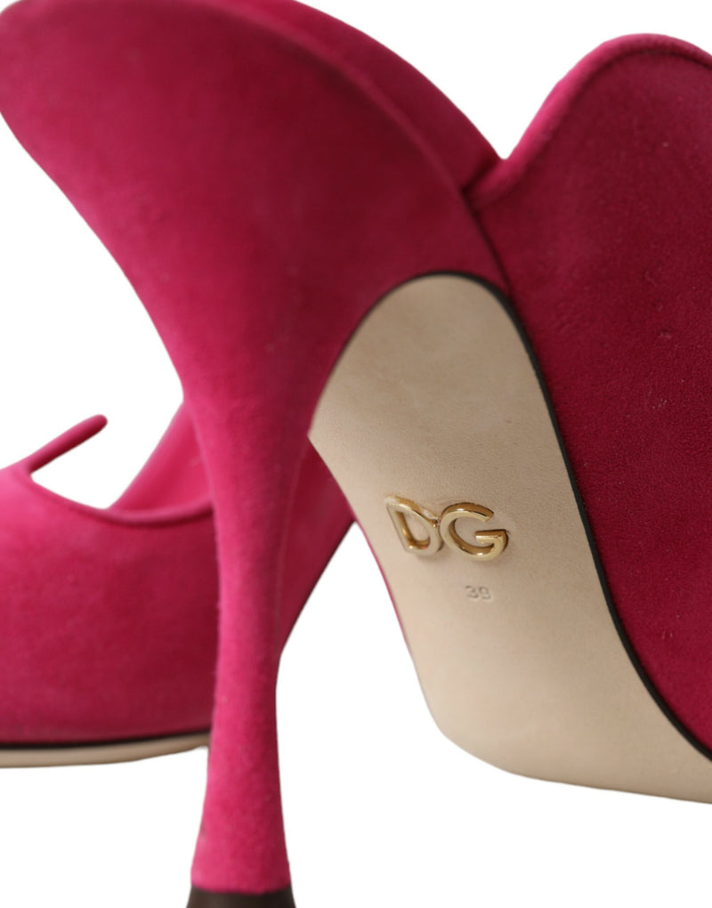 Fuchsia Suede Leather Mules Sandals Shoes Dolce & Gabbana