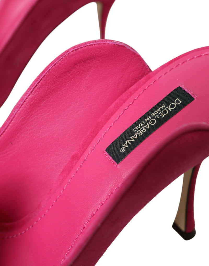 Fuchsia Suede Leather Mules Sandals Shoes Dolce & Gabbana