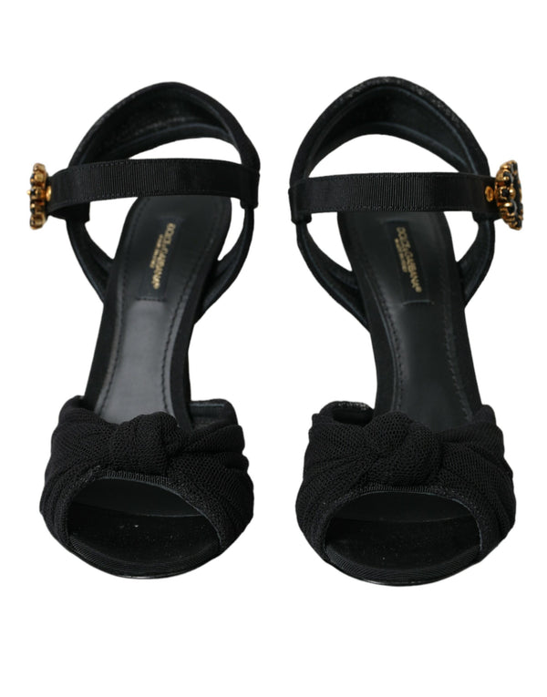 Black Suede Embellished Heels Sandals Shoes Dolce & Gabbana