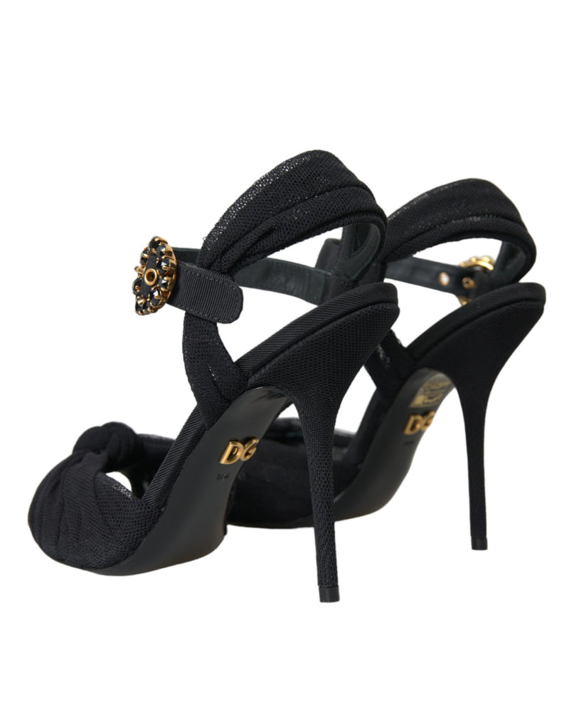 Black Suede Embellished Heels Sandals Shoes Dolce & Gabbana