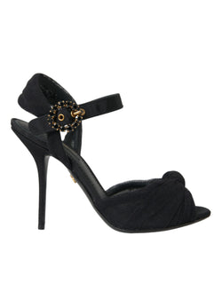 Black Suede Embellished Heels Sandals Shoes Dolce & Gabbana