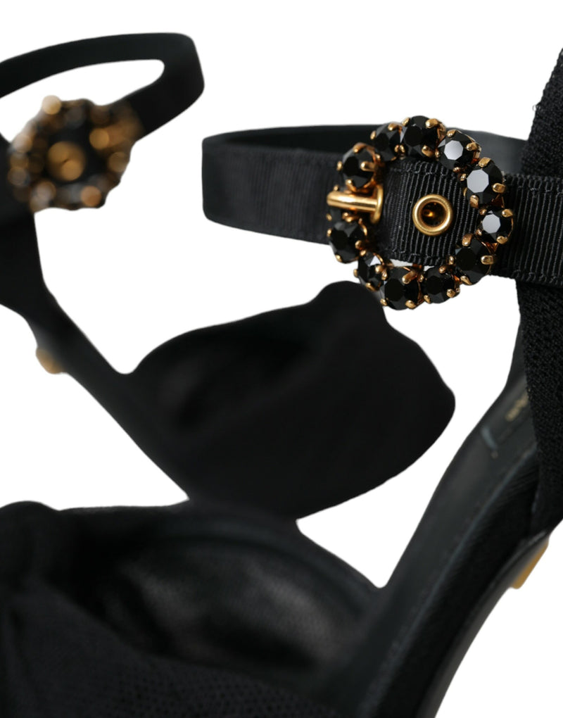 Black Suede Embellished Heels Sandals Shoes Dolce & Gabbana