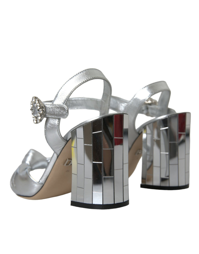 Silver Lambskin Leather Heels Sandals Shoes Dolce & Gabbana