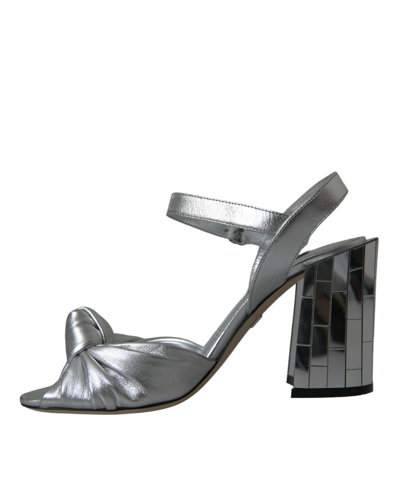 Silver Lambskin Leather Heels Sandals Shoes Dolce & Gabbana