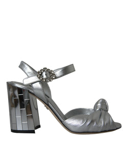 Silver Lambskin Leather Heels Sandals Shoes Dolce & Gabbana