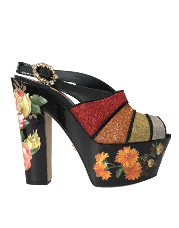 Multicolor Floral Crystal Platform Sandals Shoes Dolce & Gabbana