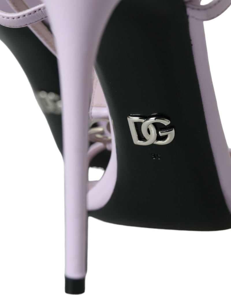 Purple Leather Logo Ankle Strap Heels Sandals Shoes Dolce & Gabbana