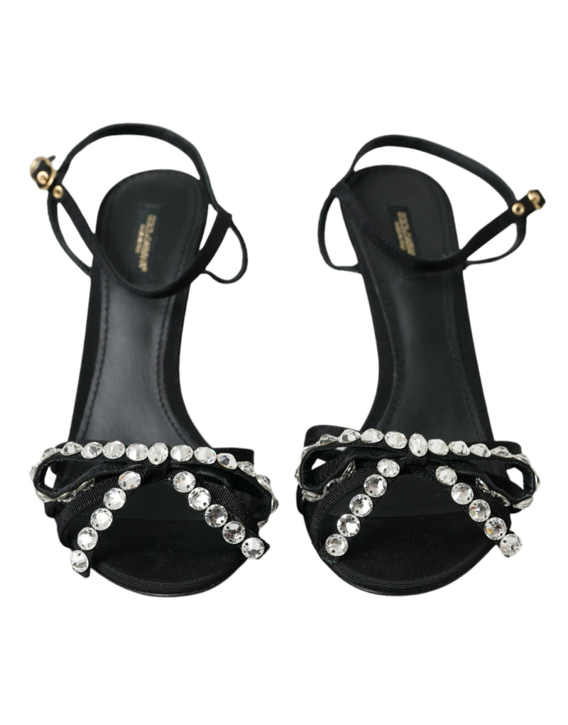 Black Viscose Crystal Bow Heels Sandals Shoes Dolce & Gabbana