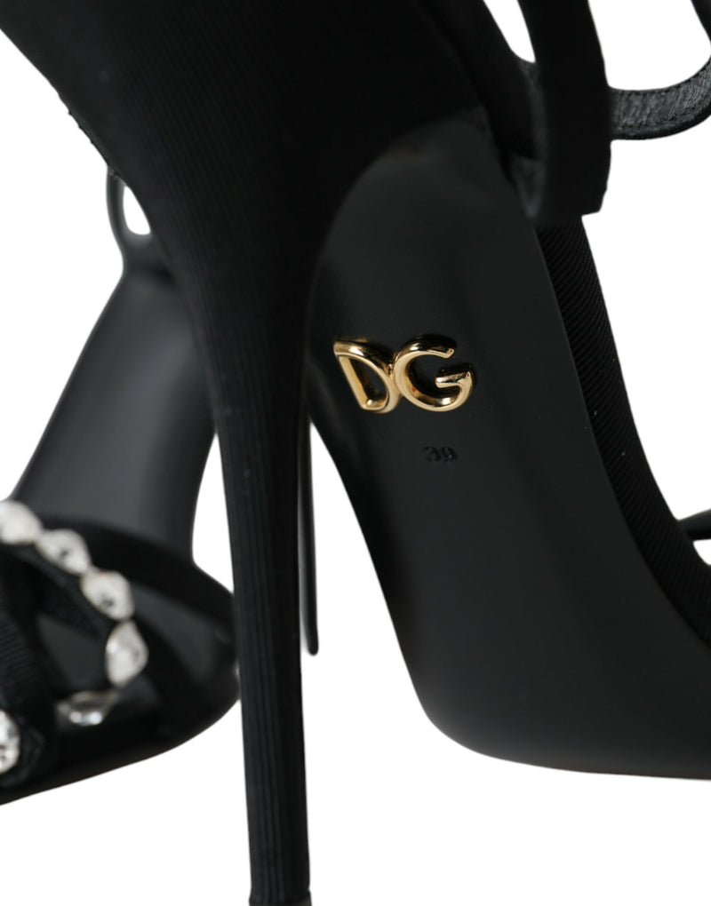 Black Viscose Crystal Bow Heels Sandals Shoes Dolce & Gabbana