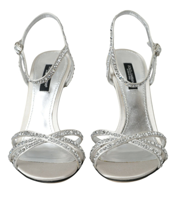 Silver Viscose Crystal Heels Sandals Shoes Dolce & Gabbana