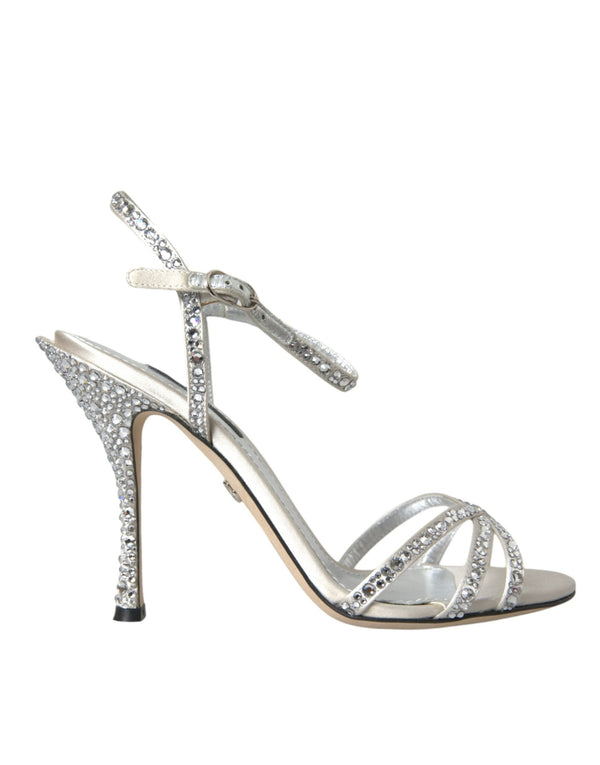 Silver Viscose Crystal Heels Sandals Shoes Dolce & Gabbana