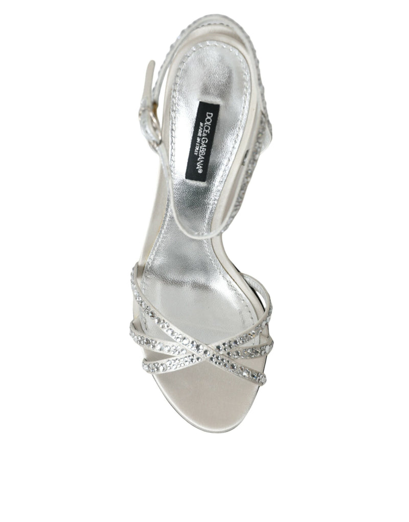 Silver Viscose Crystal Heels Sandals Shoes Dolce & Gabbana