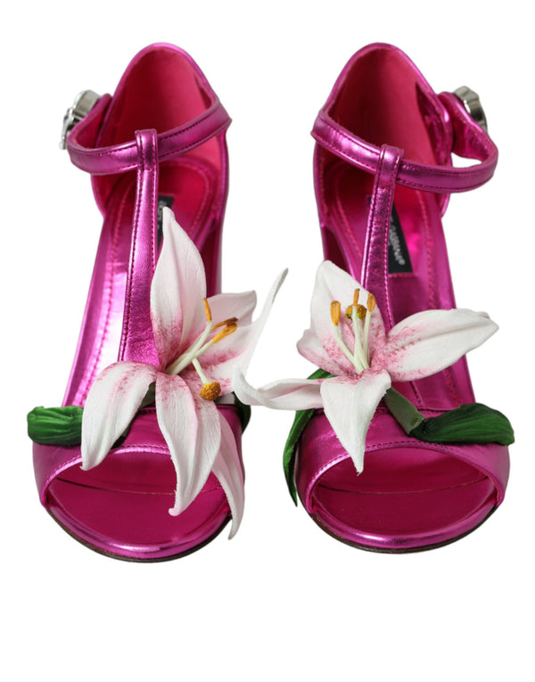 Pink Leather Crystals Floral Sandals Shoes Dolce & Gabbana