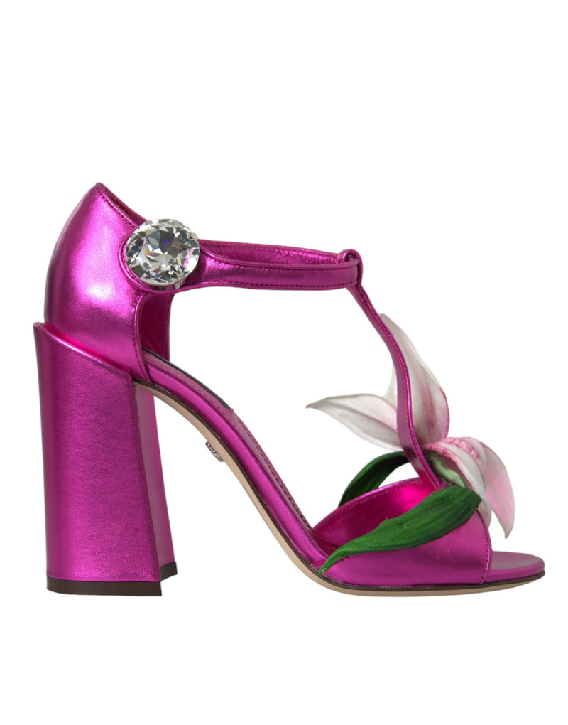 Pink Leather Crystals Floral Sandals Shoes Dolce & Gabbana