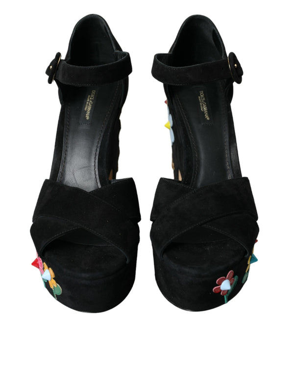 Black Suede Ankle Strap Heels Sandals Shoes Dolce & Gabbana