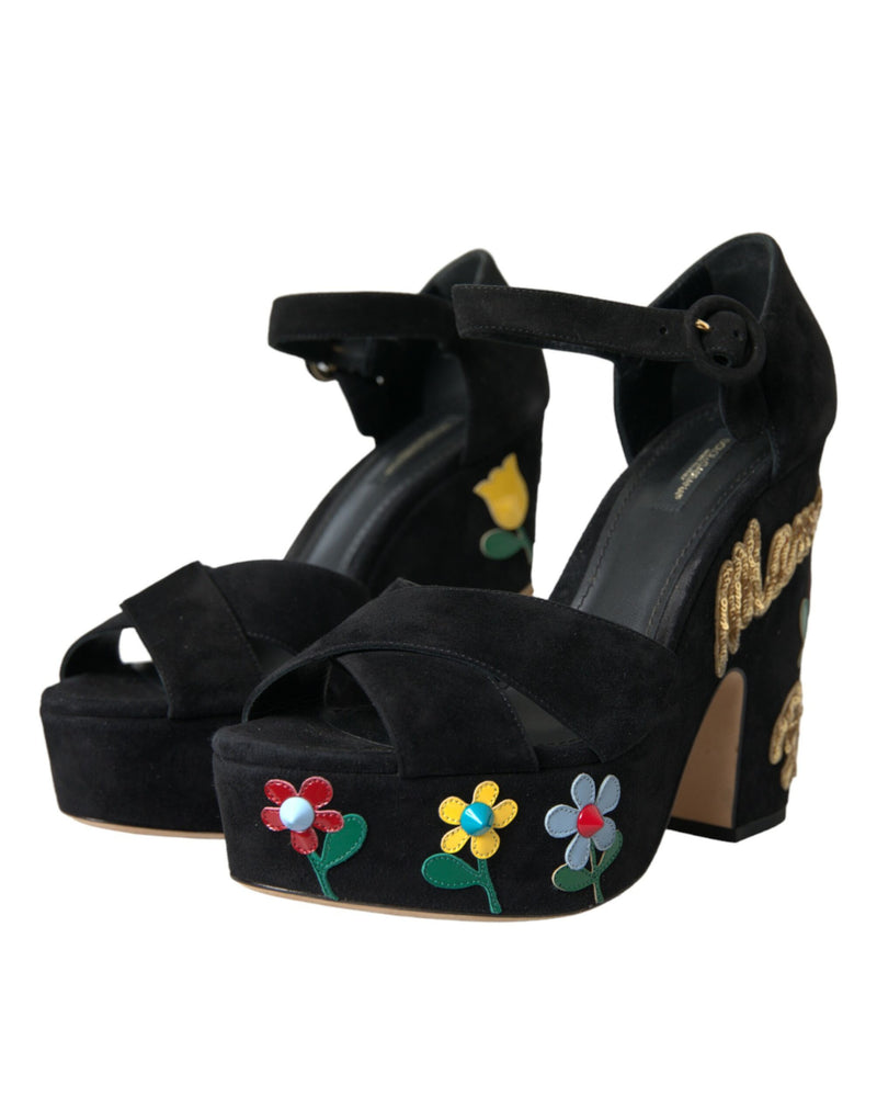 Black Suede Ankle Strap Heels Sandals Shoes Dolce & Gabbana