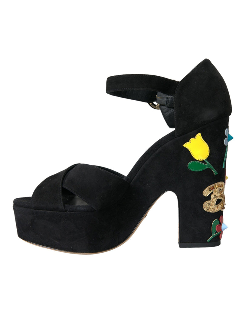 Black Suede Ankle Strap Heels Sandals Shoes Dolce & Gabbana