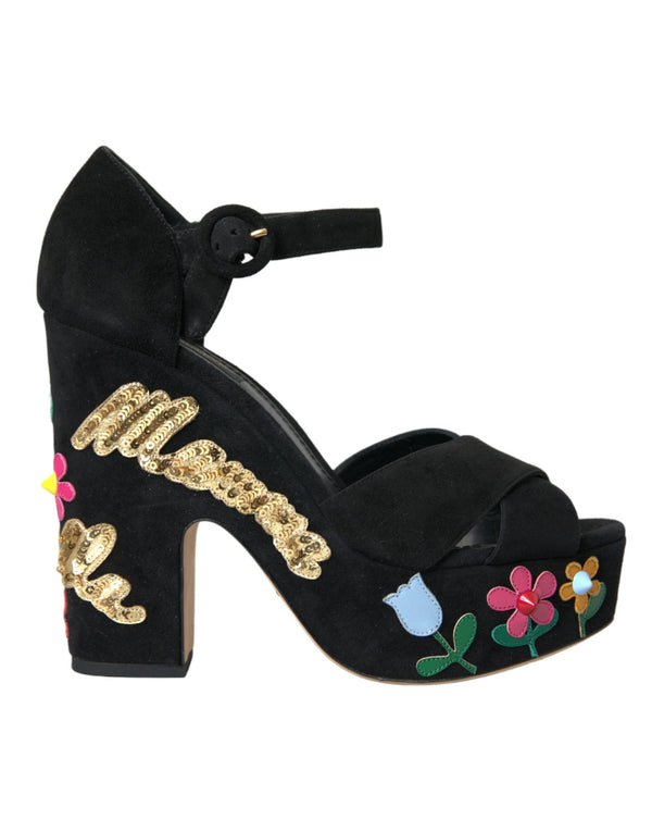 Black Suede Ankle Strap Heels Sandals Shoes Dolce & Gabbana