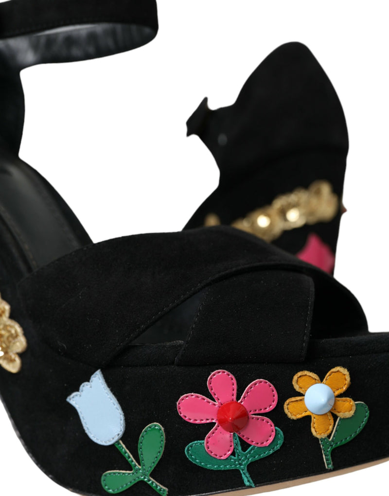 Black Suede Ankle Strap Heels Sandals Shoes Dolce & Gabbana