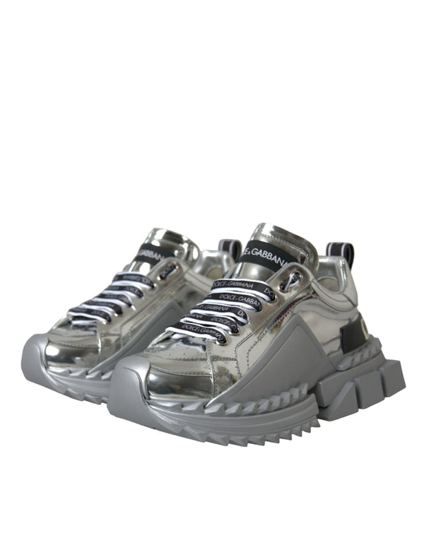 Silver Leather Super Queen Sneakers Shoes Dolce & Gabbana