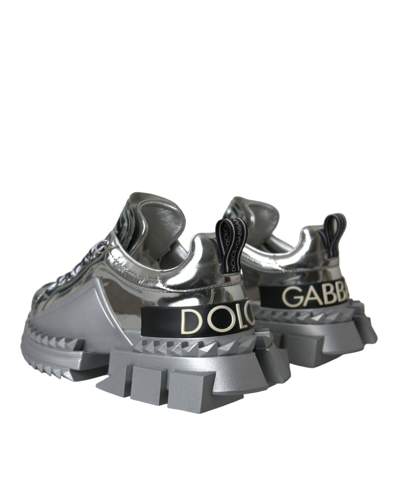 Silver Leather Super Queen Sneakers Shoes Dolce & Gabbana