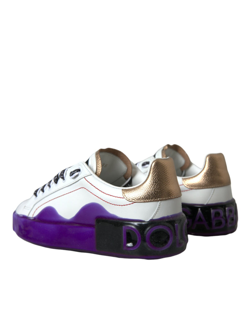 White Leather Portofino Low Top Sneakers Shoes Dolce & Gabbana