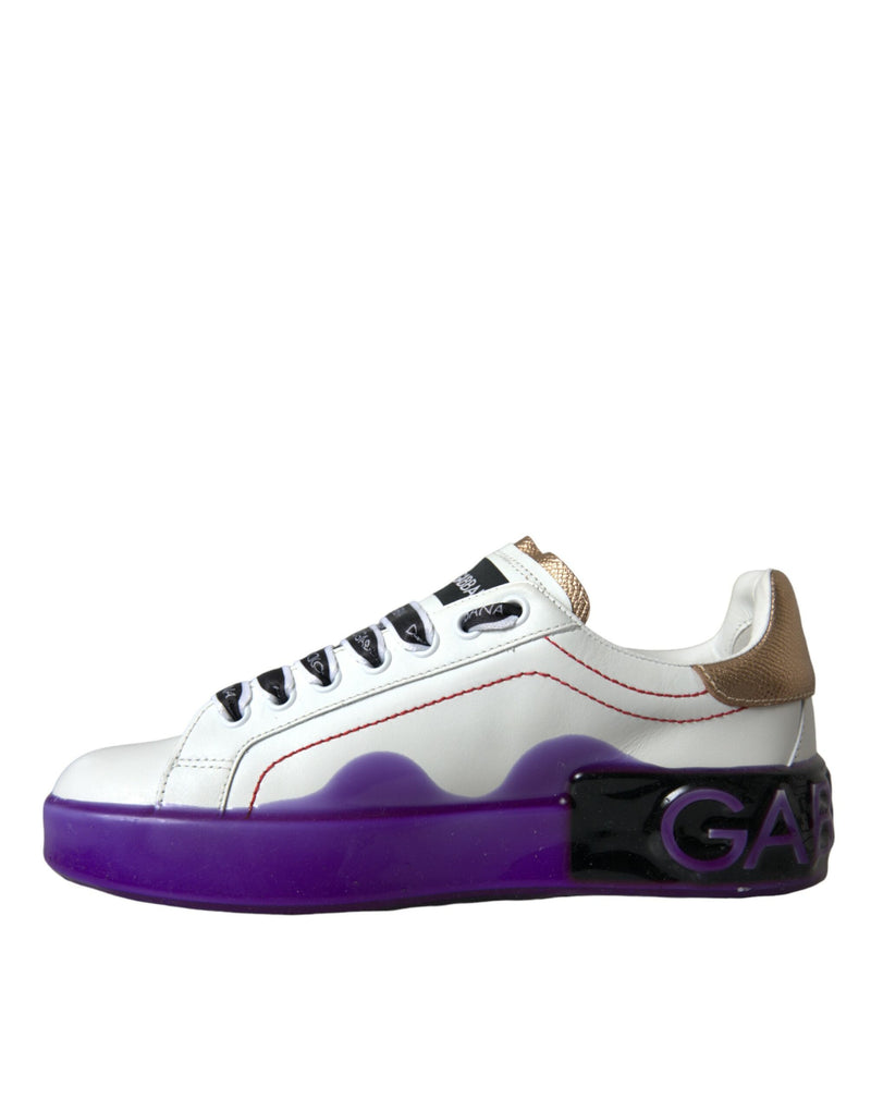 White Leather Portofino Low Top Sneakers Shoes Dolce & Gabbana