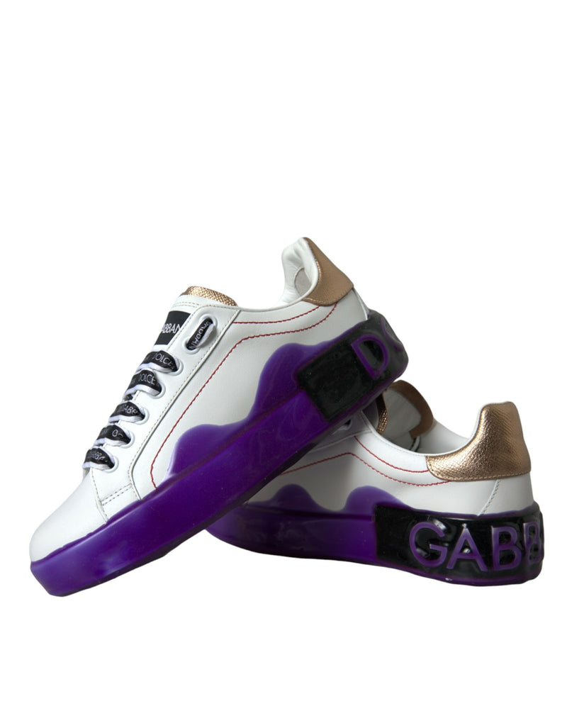 White Leather Portofino Low Top Sneakers Shoes Dolce & Gabbana