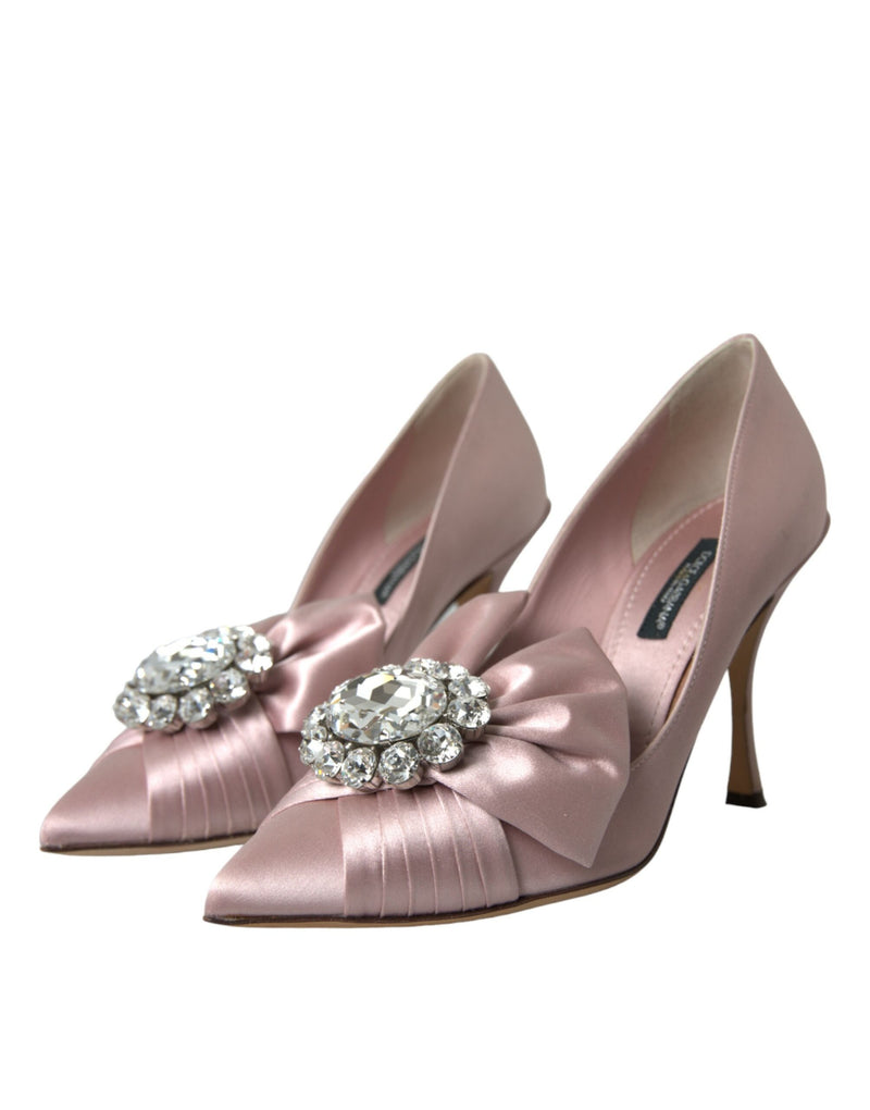 Pink Satin Crystal High Heels Pumps Shoes Dolce & Gabbana