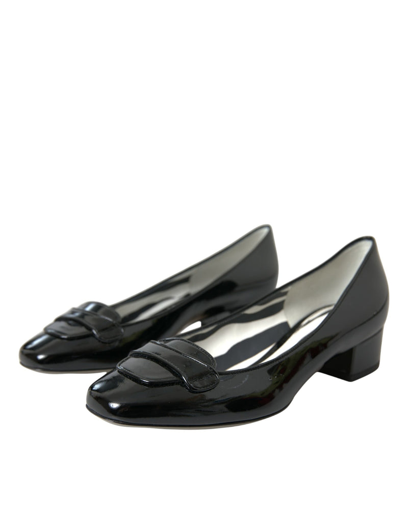 Black Patent Leather Block Heels Pumps Shoes Dolce & Gabbana