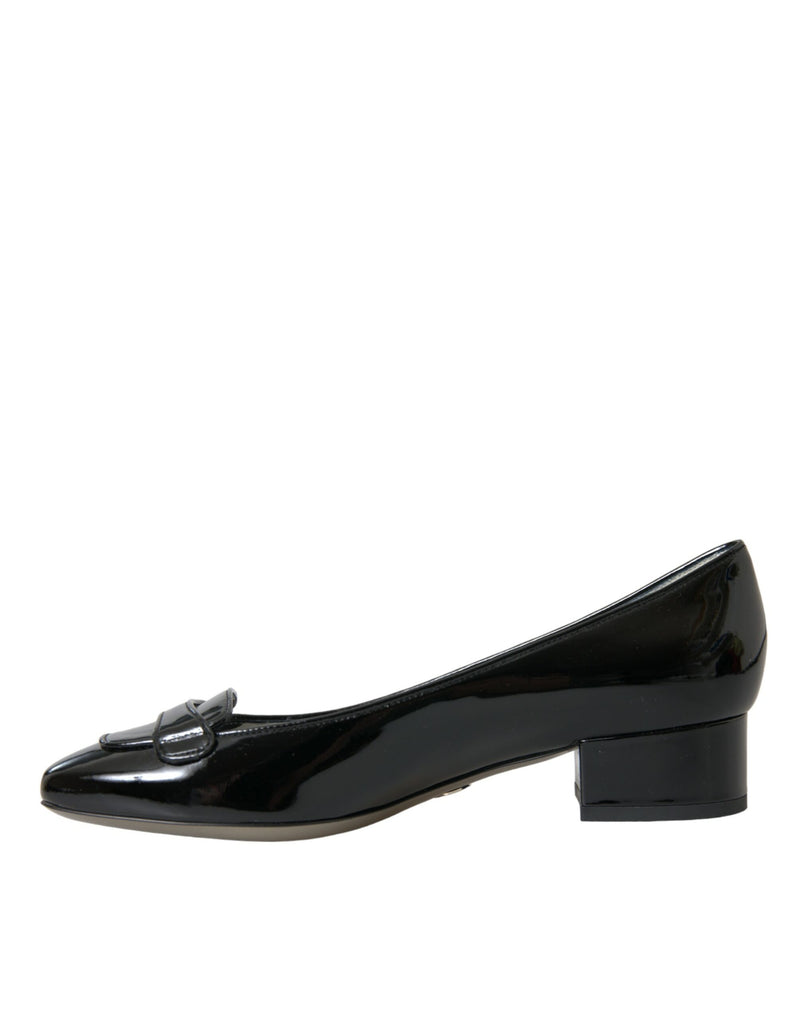 Black Patent Leather Block Heels Pumps Shoes Dolce & Gabbana