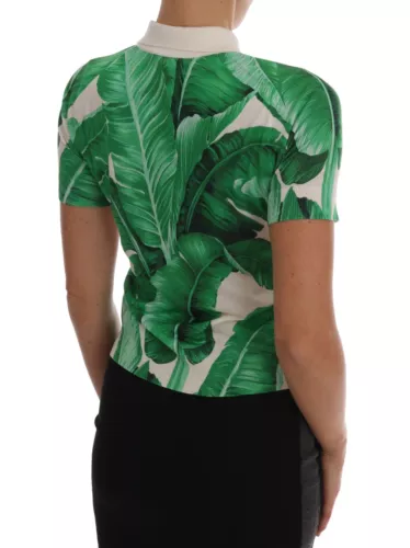 Green Banana Print Silk Polo T-shirt Dolce & Gabbana