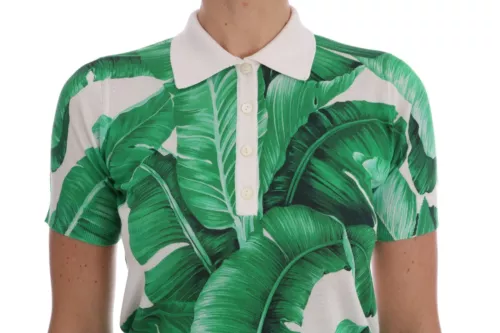 Green Banana Print Silk Polo T-shirt Dolce & Gabbana