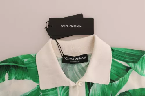 Green Banana Print Silk Polo T-shirt Dolce & Gabbana