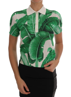 Green Banana Print Silk Polo T-shirt Dolce & Gabbana