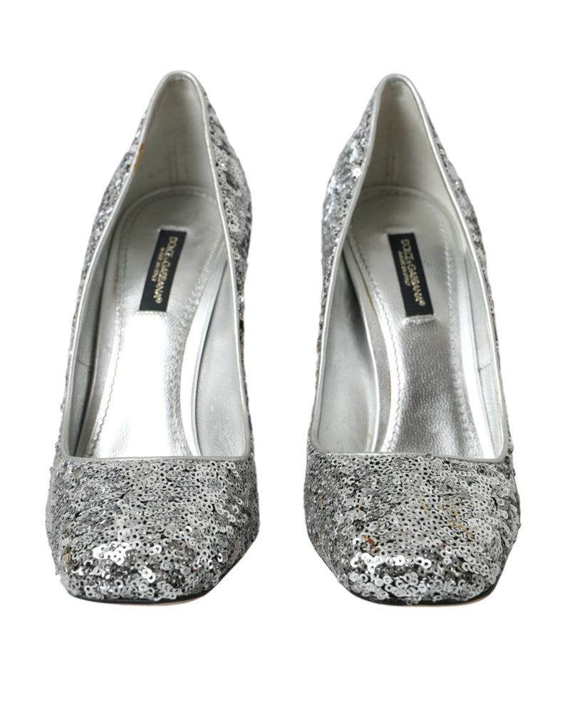 Silver Sequin Embellished Heels Pumps Shoes Dolce & Gabbana