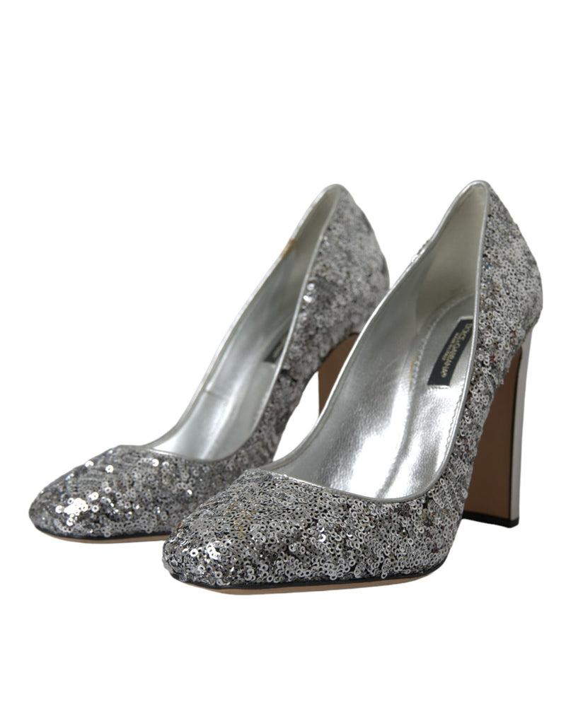 Silver Sequin Embellished Heels Pumps Shoes Dolce & Gabbana