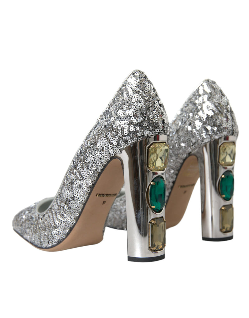 Silver Sequin Embellished Heels Pumps Shoes Dolce & Gabbana