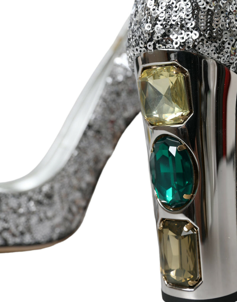 Silver Sequin Embellished Heels Pumps Shoes Dolce & Gabbana