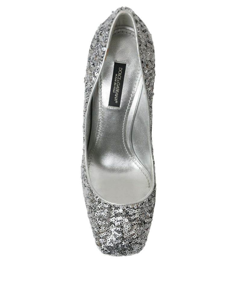 Silver Sequin Embellished Heels Pumps Shoes Dolce & Gabbana