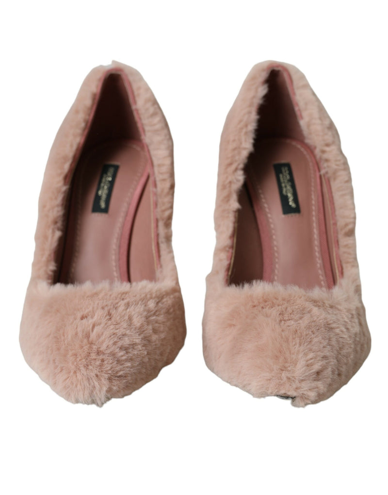 Light Pink Faux Fur Heels Pumps Shoes Dolce & Gabbana