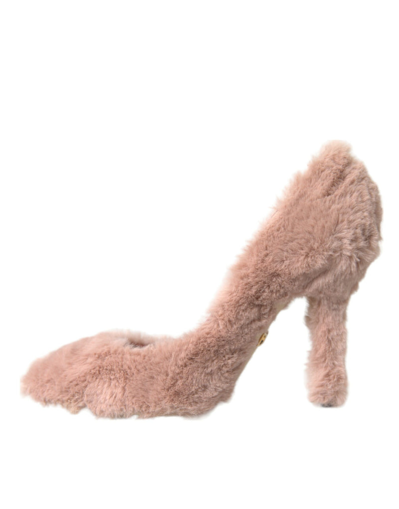 Light Pink Faux Fur Heels Pumps Shoes Dolce & Gabbana