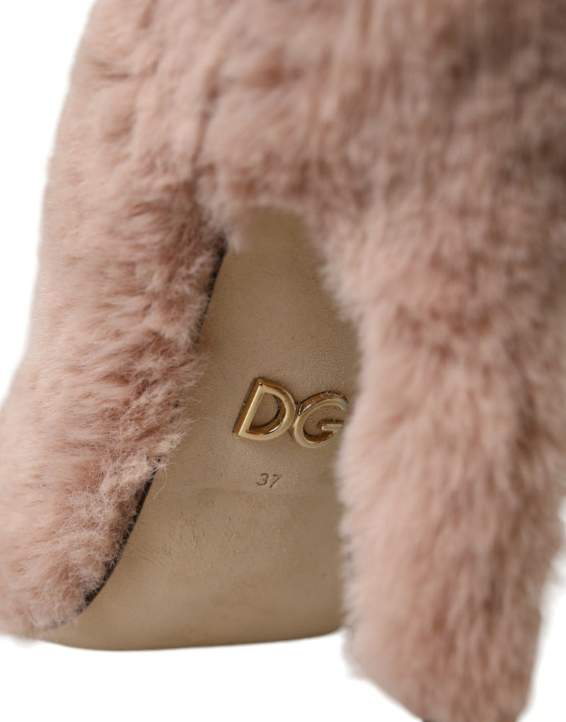 Light Pink Faux Fur Heels Pumps Shoes Dolce & Gabbana