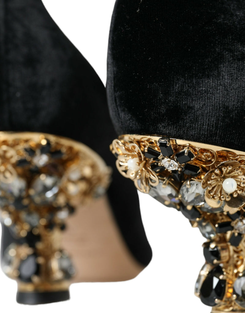 Black Velvet Embellished Heels Pumps Shoes Dolce & Gabbana