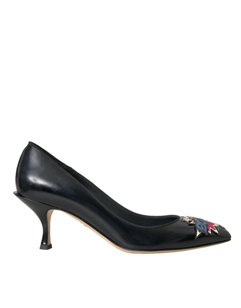 Black Leather BOOM Patch Heels Pumps Shoes Dolce & Gabbana