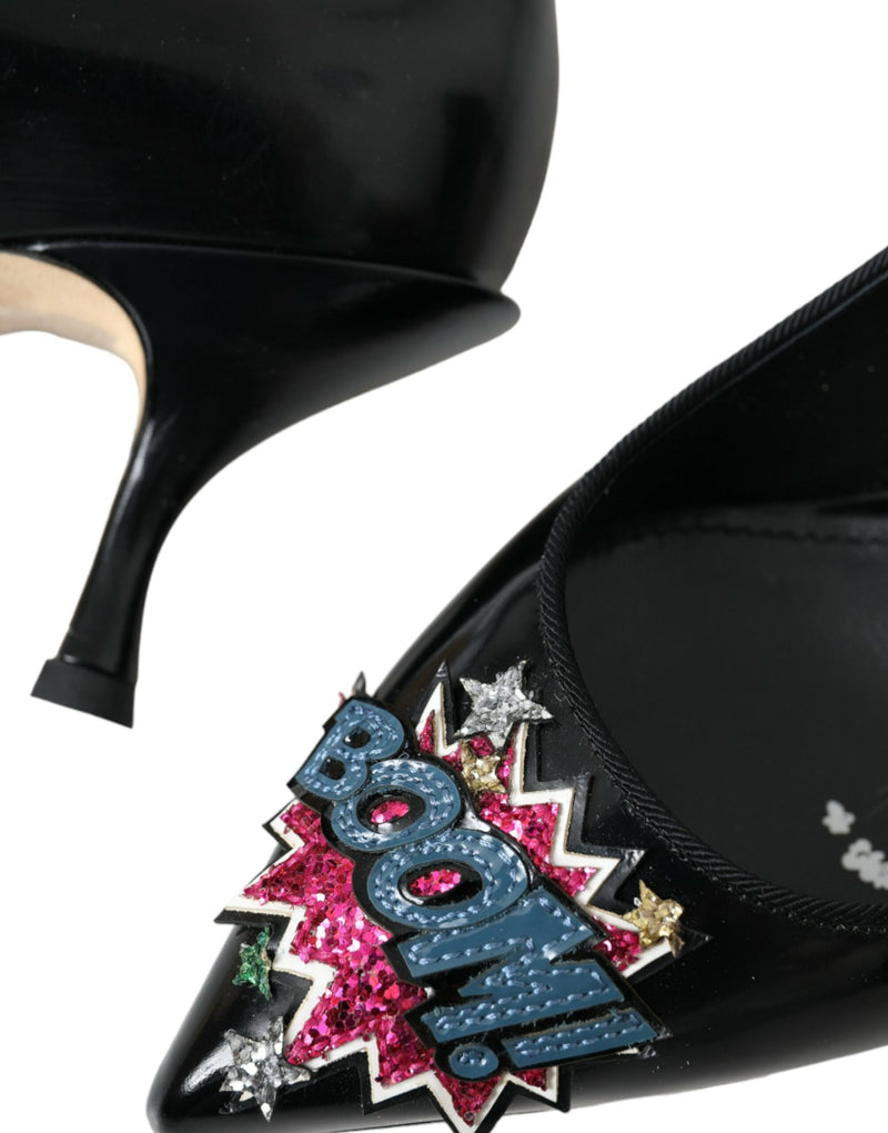 Black Leather BOOM Patch Heels Pumps Shoes Dolce & Gabbana