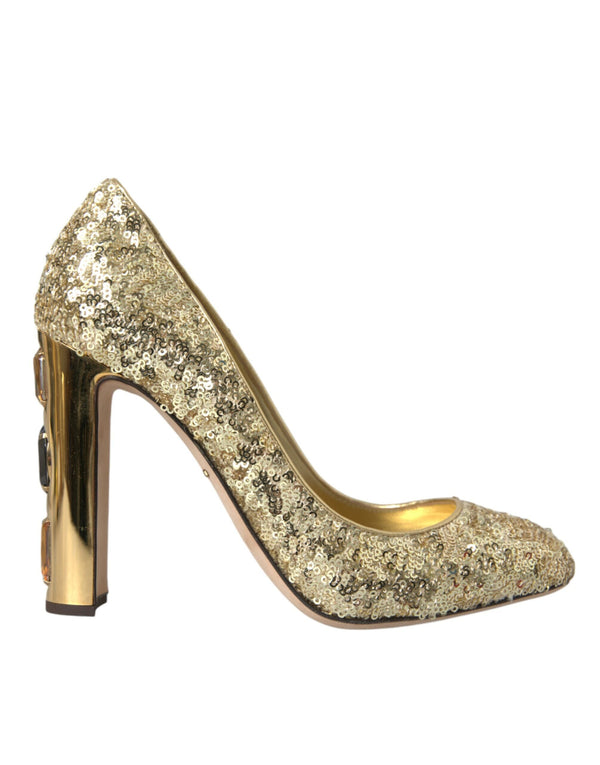 Gold Sequin Crystal Heels Pumps Shoes Dolce & Gabbana