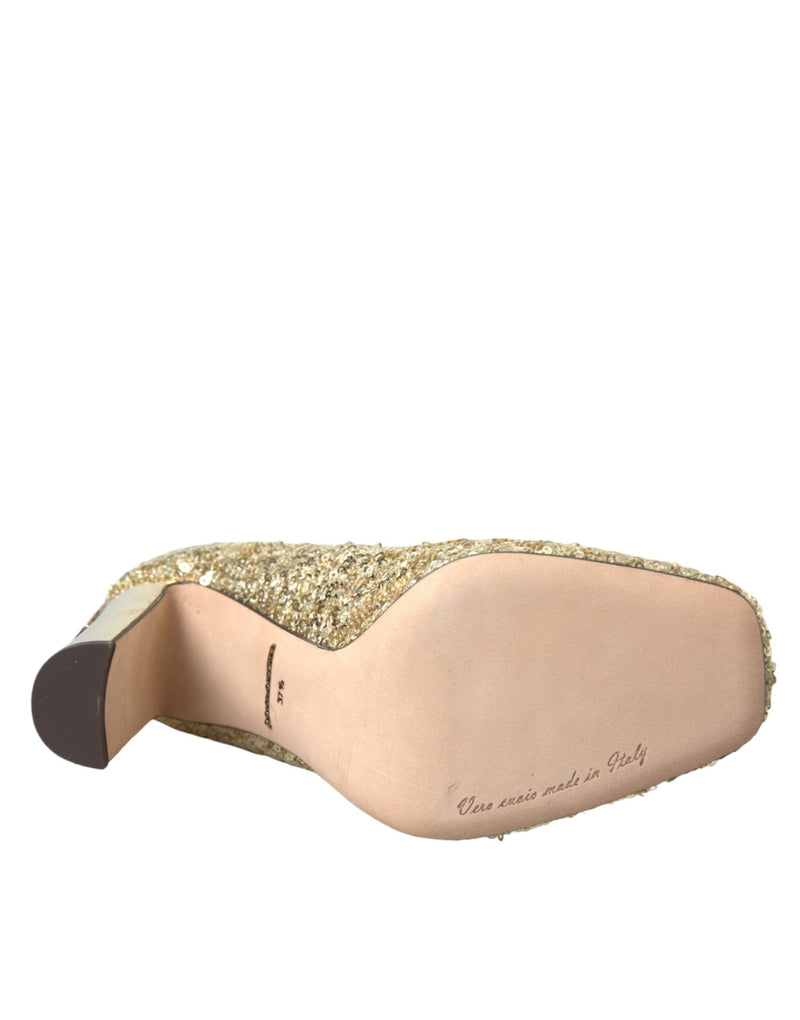 Gold Sequin Crystal Heels Pumps Shoes Dolce & Gabbana